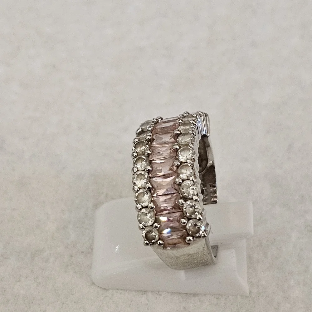 Beautiful Blush Tourmaline & White Topaz Ring Sterling Silver Size 7.5 - Picture 7 of 11